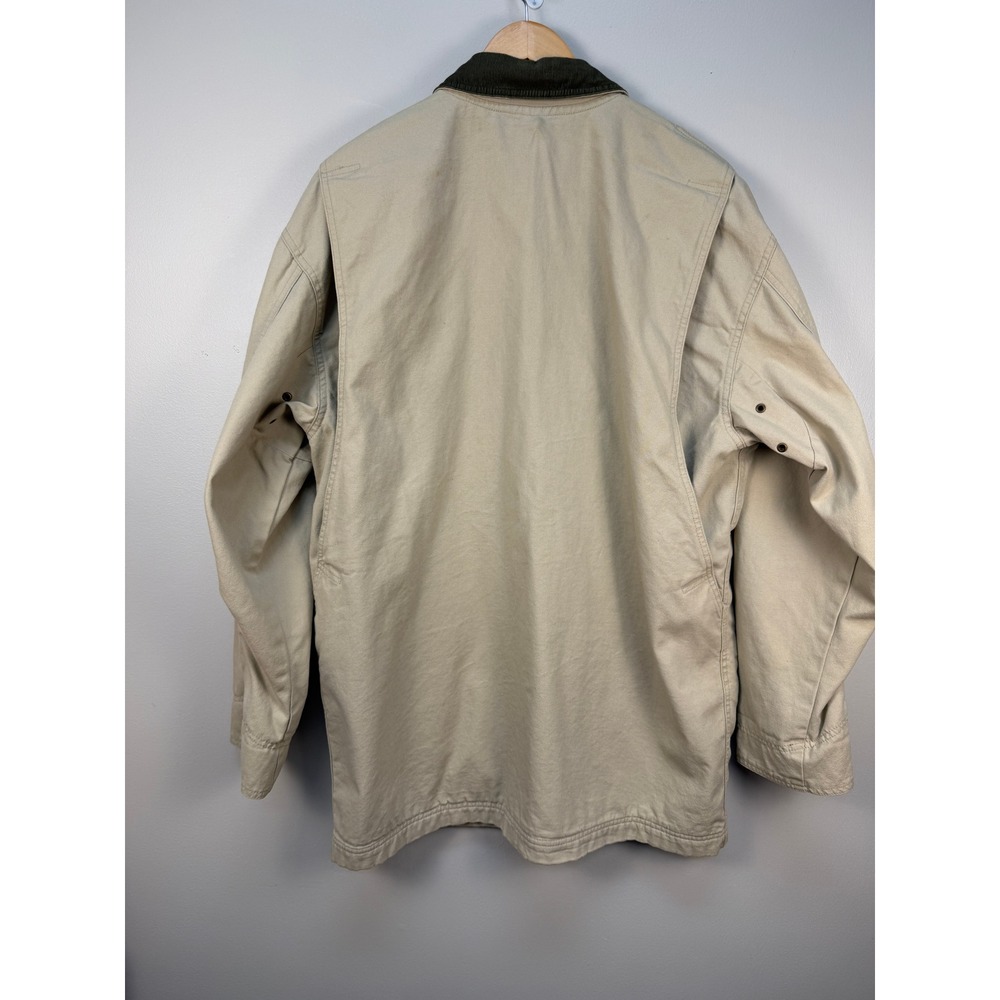 LL Bean Mens Field Coat Barn Jacket Beige Khaki Canvas Plaid Lined Corduroy L - Picture 2 of 16